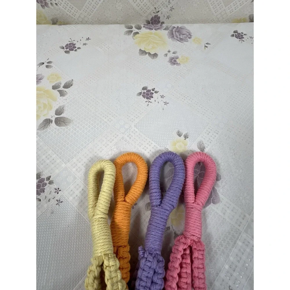 Medium macrame cotton plant hanger. Set Of 4 Orange Yellow Purple Pink